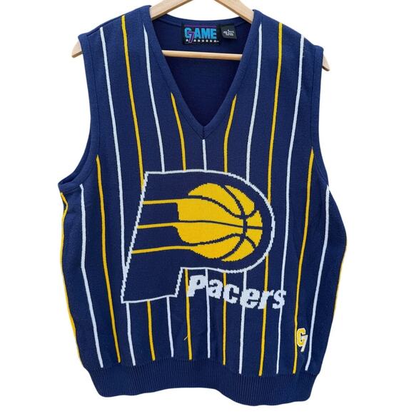 Indiana Pacers Vintage 90s striped Sweater Vest Game 7 brand Size Small baggy - Picture 1 of 6
